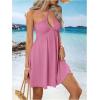 imageMakeMeChic Womens Summer Halter Dress Cut Out Tie Backless Criss Cross Flowy Short Dresses SundressPink