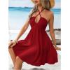 imageMakeMeChic Womens Summer Halter Dress Cut Out Tie Backless Criss Cross Flowy Short Dresses SundressRed