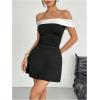imageMakeMeChic Womens Summer Off The Shoulder Short Dress Prom Ruched A Line Cocktail DressesBlack and White