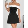 imageMakeMeChic Womens Summer Off The Shoulder Short Dress Prom Ruched A Line Cocktail DressesBlack and White