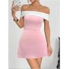 imageMakeMeChic Womens Summer Off The Shoulder Short Dress Prom Ruched A Line Cocktail DressesPink
