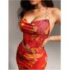 imageMakeMeChic Womens Tie Dye Ring Linked Draped Cut Out Halter Sleeveless Ruffle Mini DressMulticolor