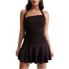 imageMakeMeChic Womens Y2k Halter Mini Dress Backless Ruffle Short Going Out DressCoffee Brown