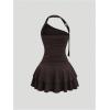imageMakeMeChic Womens Y2k Halter Mini Dress Backless Ruffle Short Going Out DressCoffee Brown