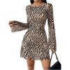 imageMakeMeChic Womens Cheetah Print Mini Dress Y2k Bell Sleeve Leopard Print Dress Going Out OutfitsZebra Brown