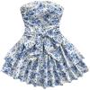 imageMakeMeChic Womens Ditsy Floral Bandeau Ruffle Tiered Shirred Bow Knot A Line Mini DressBlue and White
