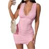 imageMakeMeChic Womens Fall Floral Lace Deep V Neck Mini Dress Sleeveless Split Hem Bodycon DressesPink