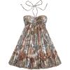 imageMakeMeChic Womens Paisley Print Ruched Halter Mini Dress Ruffle Tiered A Line Boho DressesKhaki