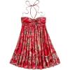 imageMakeMeChic Womens Paisley Print Ruched Halter Mini Dress Ruffle Tiered A Line Boho DressesRed