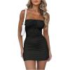 imageMakeMeChic Womens Ruched Knot Front Tube Dress Rib Knitted Bodycon Bandeau Mini DressesBlack