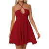imageMakeMeChic Womens Summer Halter Dress Cut Out Tie Backless Criss Cross Flowy Short Dresses SundressRed
