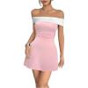 imageMakeMeChic Womens Summer Off The Shoulder Short Dress Prom Ruched A Line Cocktail DressesPink