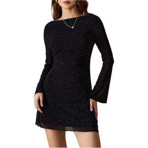 imageMakeMeChic Womens Cheetah Print Mini Dress Y2k Bell Sleeve Leopard Print Dress Going Out OutfitsBlack Sparkly