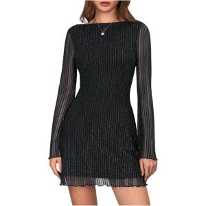 imageMakeMeChic Womens Cheetah Print Mini Dress Y2k Bell Sleeve Leopard Print Dress Going Out OutfitsBlack Striped