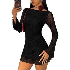imageMakeMeChic Womens Cheetah Print Mini Dress Y2k Bell Sleeve Leopard Print Dress Going Out OutfitsSolid Black