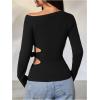 imageMakeMeChic Womens Cut Out Asymmetrical Long Sleeve Tops Fall One Shoulder Hollow Out Slim Fit TopBlack