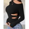 imageMakeMeChic Womens Cut Out Asymmetrical Long Sleeve Tops Fall One Shoulder Hollow Out Slim Fit TopBlack
