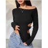 imageMakeMeChic Womens Cut Out Asymmetrical Long Sleeve Tops Fall One Shoulder Hollow Out Slim Fit TopBlack
