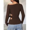 imageMakeMeChic Womens Cut Out Asymmetrical Long Sleeve Tops Fall One Shoulder Hollow Out Slim Fit TopBrown