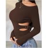 imageMakeMeChic Womens Cut Out Asymmetrical Long Sleeve Tops Fall One Shoulder Hollow Out Slim Fit TopBrown