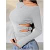 imageMakeMeChic Womens Cut Out Asymmetrical Long Sleeve Tops Fall One Shoulder Hollow Out Slim Fit TopGrey