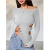 imageMakeMeChic Womens Cut Out Asymmetrical Long Sleeve Tops Fall One Shoulder Hollow Out Slim Fit TopGrey