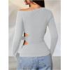 imageMakeMeChic Womens Cut Out Asymmetrical Long Sleeve Tops Fall One Shoulder Hollow Out Slim Fit TopGrey