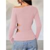 imageMakeMeChic Womens Cut Out Asymmetrical Long Sleeve Tops Fall One Shoulder Hollow Out Slim Fit TopPink