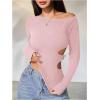 imageMakeMeChic Womens Cut Out Asymmetrical Long Sleeve Tops Fall One Shoulder Hollow Out Slim Fit TopPink