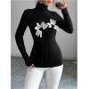 imageMakeMeChic Womens Graphic Print Tee Shirts High Neck Long Sleeve Slim Fit Shirt TopsBlack B