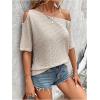 imageMakeMeChic Womens Summer Casual Waffle Knit T Shirt One Shoulder Cut Out Short Sleeve Tee TopsApricot