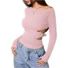 imageMakeMeChic Womens Cut Out Asymmetrical Long Sleeve Tops Fall One Shoulder Hollow Out Slim Fit TopPink