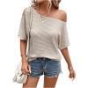 imageMakeMeChic Womens Summer Casual Waffle Knit T Shirt One Shoulder Cut Out Short Sleeve Tee TopsApricot