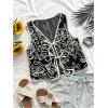 imageMakeMeChic Womens Boho Floral Vests Tie Front V Neck Contrast Binding Sleeveless Outwear Vest TopBlack and White