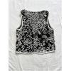 imageMakeMeChic Womens Boho Floral Vests Tie Front V Neck Contrast Binding Sleeveless Outwear Vest TopBlack and White