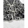 imageMakeMeChic Womens Boho Floral Vests Tie Front V Neck Contrast Binding Sleeveless Outwear Vest TopBlack and White