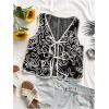 imageMakeMeChic Womens Boho Floral Vests Tie Front V Neck Contrast Binding Sleeveless Outwear Vest TopBlack and White