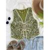 imageMakeMeChic Womens Boho Floral Vests Tie Front V Neck Contrast Binding Sleeveless Outwear Vest TopGreen