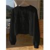 imageMakeMeChic Womens Boho Top Peplum Long Sleeve Shirt Tie Front Crew Neck Summer BlouseBlack