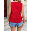 imageMakeMeChic Womens Bow Tie Front Blouse Eyelet Embroidery V Neck Shirt Ruffle Hem Sleeveless Summer Dressy TopsRed