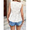 imageMakeMeChic Womens Bow Tie Front Blouse Eyelet Embroidery V Neck Shirt Ruffle Hem Sleeveless Summer Dressy TopsWhite