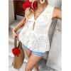 imageMakeMeChic Womens Bow Tie Front Blouse Eyelet Embroidery V Neck Shirt Ruffle Hem Sleeveless Summer Dressy TopsWhite