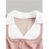 imageMakeMeChic Womens Colorblock V Neck Blouse Collared Button Down Long Sleeve Work Crop TopsPink a