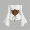 imageMakeMeChic Womens Corset Tops Oktoberfest Bell Sleeve Off Shoulder Renaissance Costume Peasant Dirndl BlousesBrown