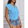 imageMakeMeChic Womens Embroidered Eyelet Tops V Neck Short Sleeve Lace Trim Blouses ShirtsLight Blue
