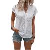 imageMakeMeChic Womens Embroidered Eyelet Tops V Neck Short Sleeve Lace Trim Blouses ShirtsWhite