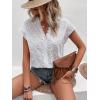 imageMakeMeChic Womens Embroidered Eyelet Tops V Neck Short Sleeve Lace Trim Blouses ShirtsWhite