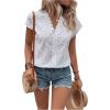 imageMakeMeChic Womens Embroidered Eyelet Tops V Neck Short Sleeve Lace Trim Blouses ShirtsWhite