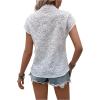 imageMakeMeChic Womens Embroidered Eyelet Tops V Neck Short Sleeve Lace Trim Blouses ShirtsWhite