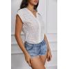 imageMakeMeChic Womens Embroidered Eyelet Tops V Neck Short Sleeve Lace Trim Blouses ShirtsWhite Aa
